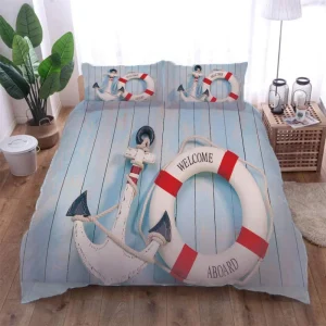 Housse de Couettes Parure de Lit 2 Personnes Ancre Anneau de Natation Motif 3D Housse de Couette 240 x 260 cm en Microfibre avec Fermeture Éclair et 2 Taies d’Oreillers 65×65 cm