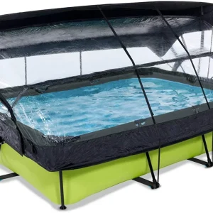 EXIT Piscine Couverte Lime 220x150x65cm avec Voile d’ombrage et Pompe filtrante – Vert